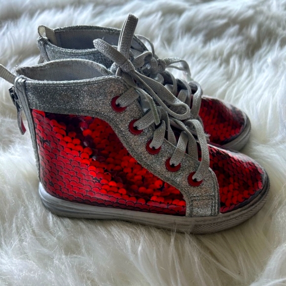 Ground Up Toddler Sequin Red and silver Hightop Sneakers Size 6 little girl - Picture 4 of 5